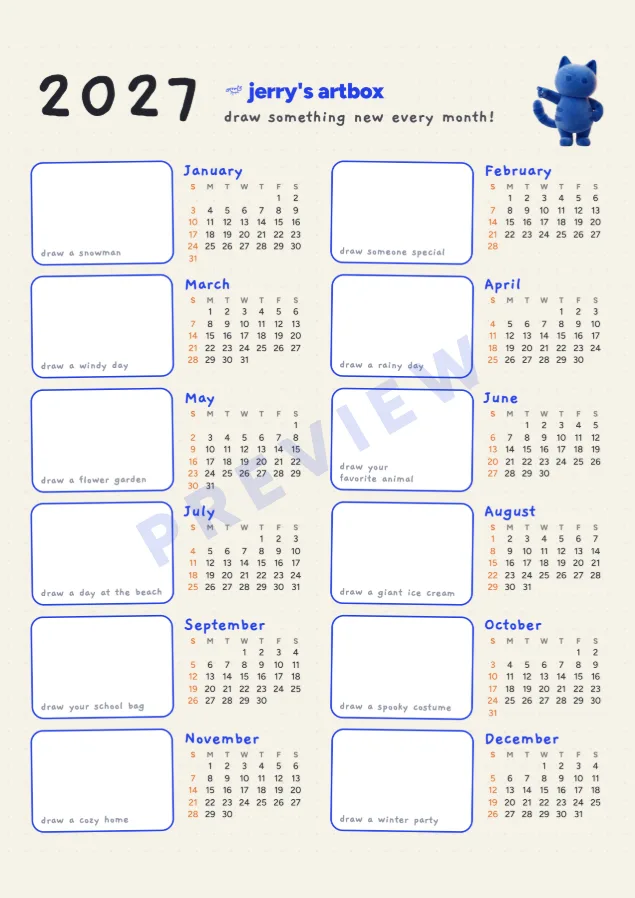 Preview of the Jerry's Artbox 2027 Calendar printable